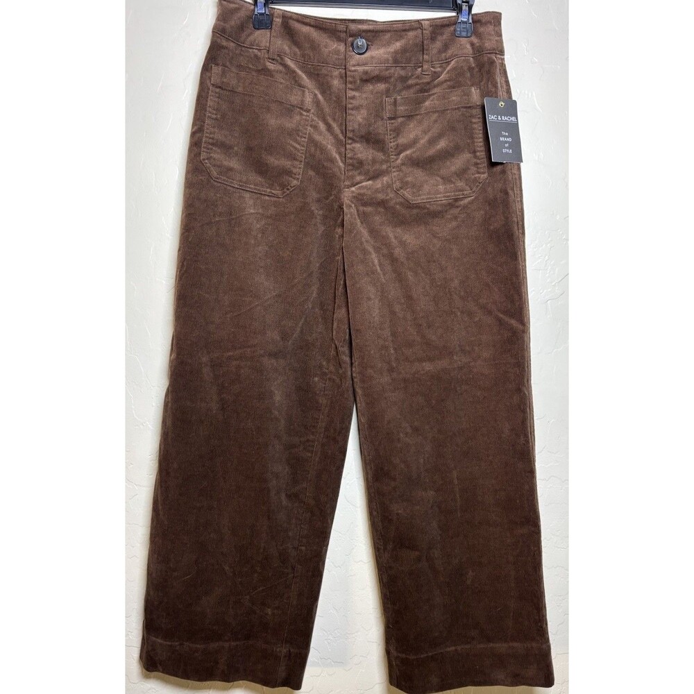 NWT Zac & Rachel Womens 10 Brown Corduroy Wide Leg Pants Patch Pockets
